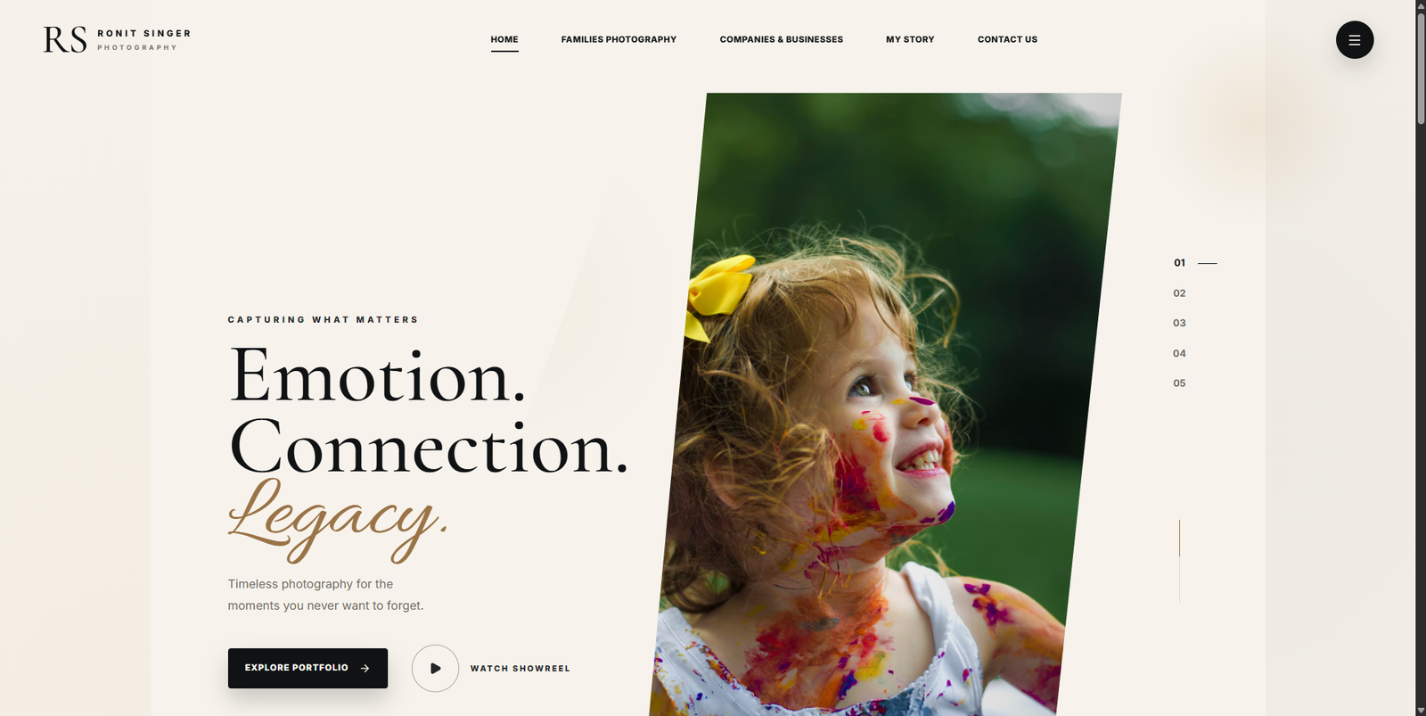 Site for Photographer hero section screenshot
